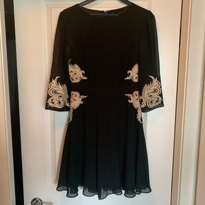 Ted Baker black & gold embroidered dress - size 4